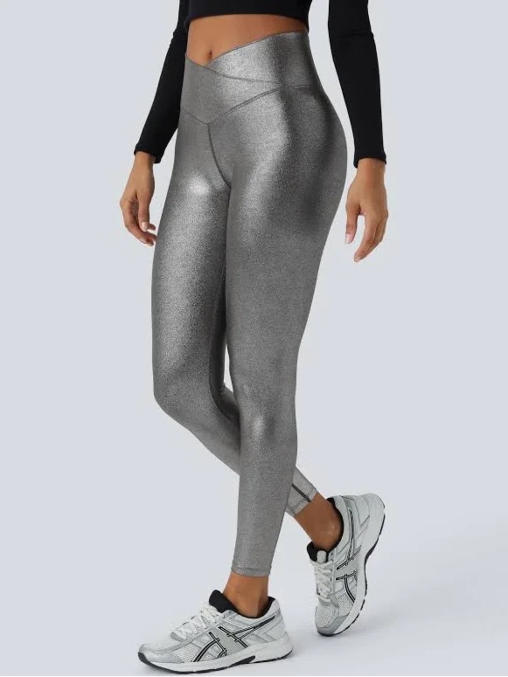 NWT Halara SoftlyZero™ Faux Leather Crossover Foil Stretchy Leggings small
